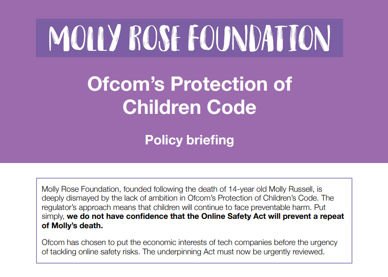 Briefing on Ofcom’s child safety measures