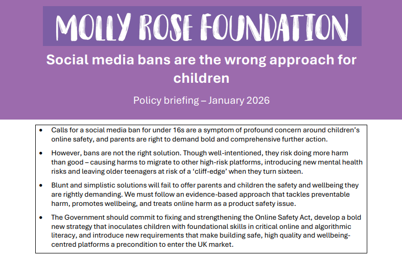 Parliamentary briefing – social media bans are the wrong approach for children