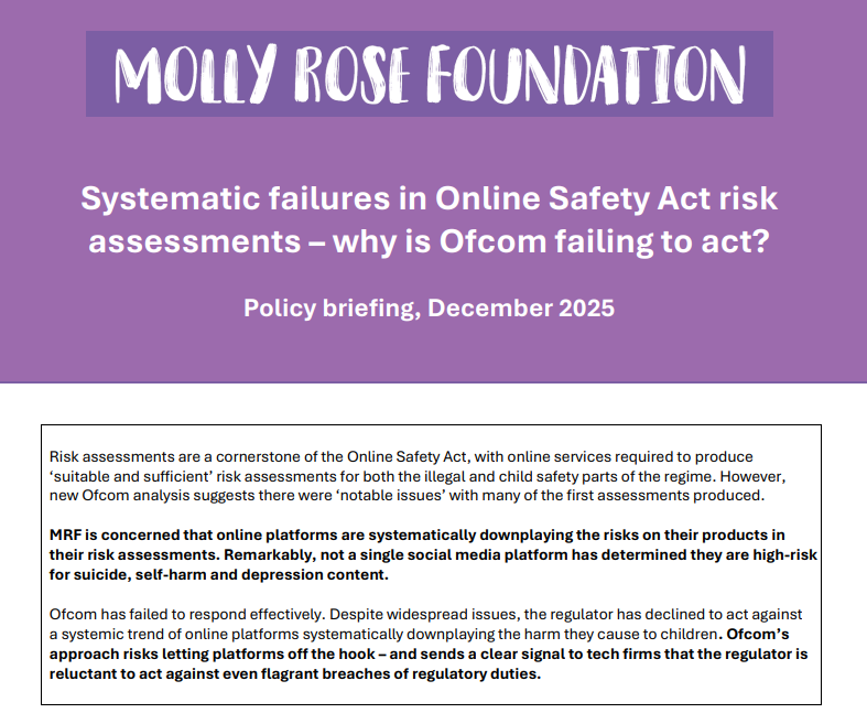 Systematic failures in Online Safety Act risk assessments – why is Ofcom failing to act?
